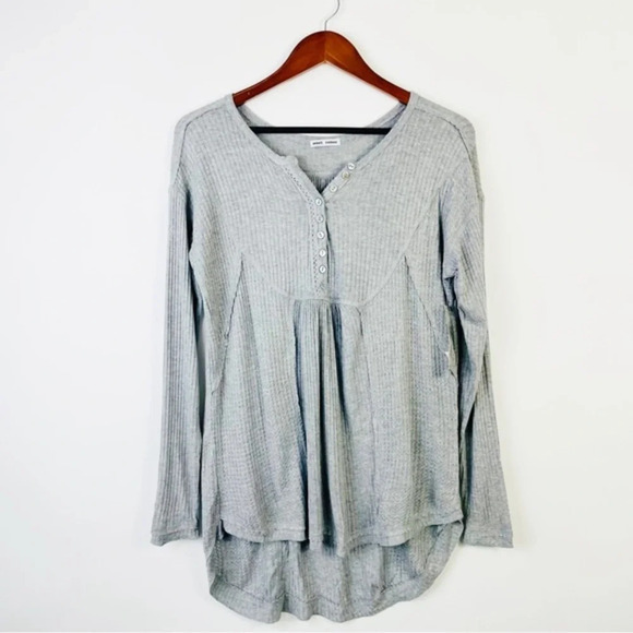Sweet Romeo Waffle‎ Knit Oversized Henley Light Heather Grey Top Boho Tunic - Picture 2 of 7
